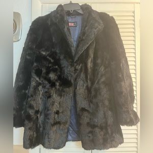 Vintage 70s black faux fur coat by Adolph Shuman for Lilli Ann Large